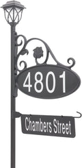 Handcrafted Oval Reflective Home Address Sign with Name Rider and Solar Light B487
