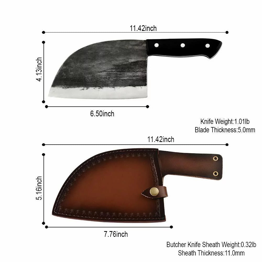 6.5 Inch Forged Chef Butcher Knife with Leather Sheath W41094
