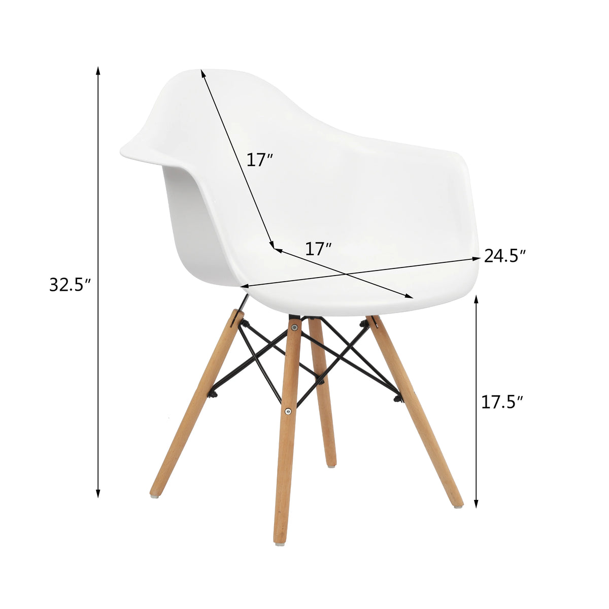 White Plastic Chair with Arms and Wooden Legs, Set of 4 I4032