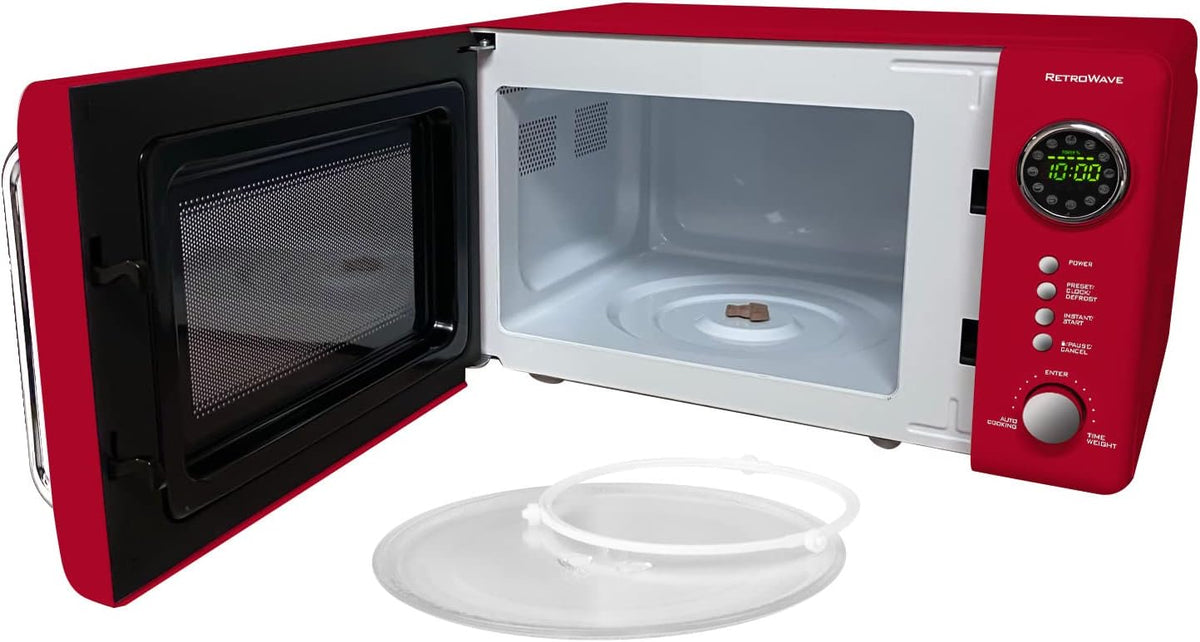 Retro Compact Countertop Microwave Oven - 0.7 Cu. Ft. - 700-Watts and Retro Stainless Steel Electric Tea And Water Kettle, 1.7 Liters Z9683
