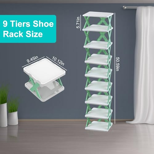 Green Plastic 9 Tier Narrow Shoe Rack J4022