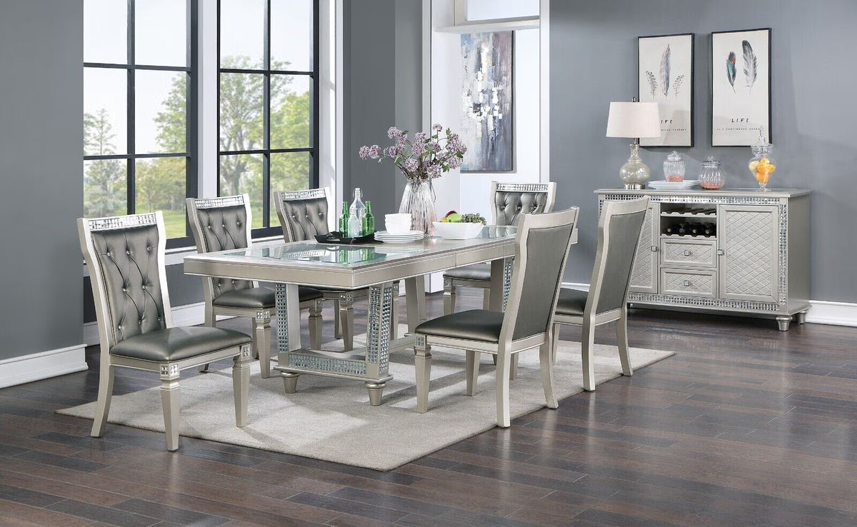 Silver Grey 7pc Dining Table with Glass Insert Top and 6 Side Chairs F811229