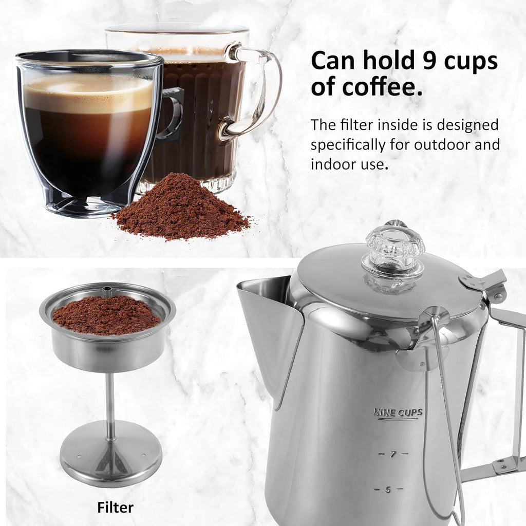 9 Cup Stainless Steel Camping Coffee Pot C67154