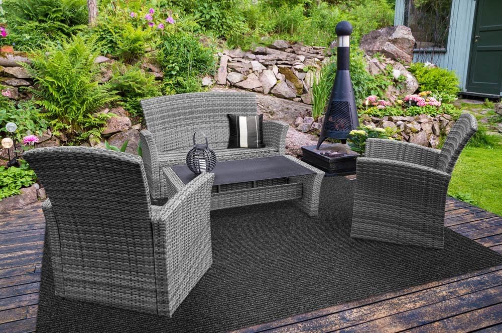 Heavy-Duty Ribbed Indoor Outdoor Carpet with Rubber Marine Backing Charcoal Black 6 Feet X 15 Feet J4242