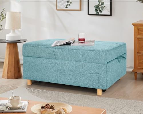 Black Linen Fabric 4-in-1 Convertible Sleeper Sofa Chair Bed O151