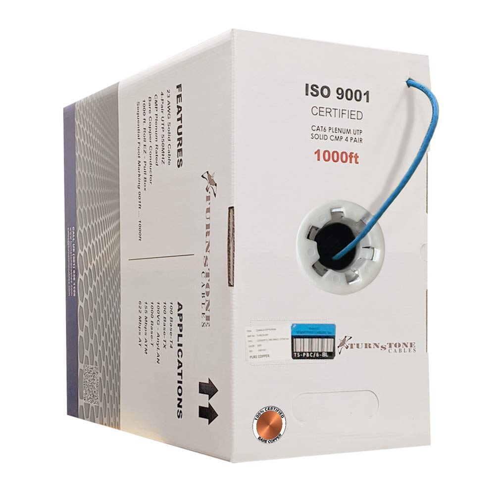 Cat6 Plenum 1000ft 23AWG Bare Copper UTP Bulk Ethernet Cable C99254