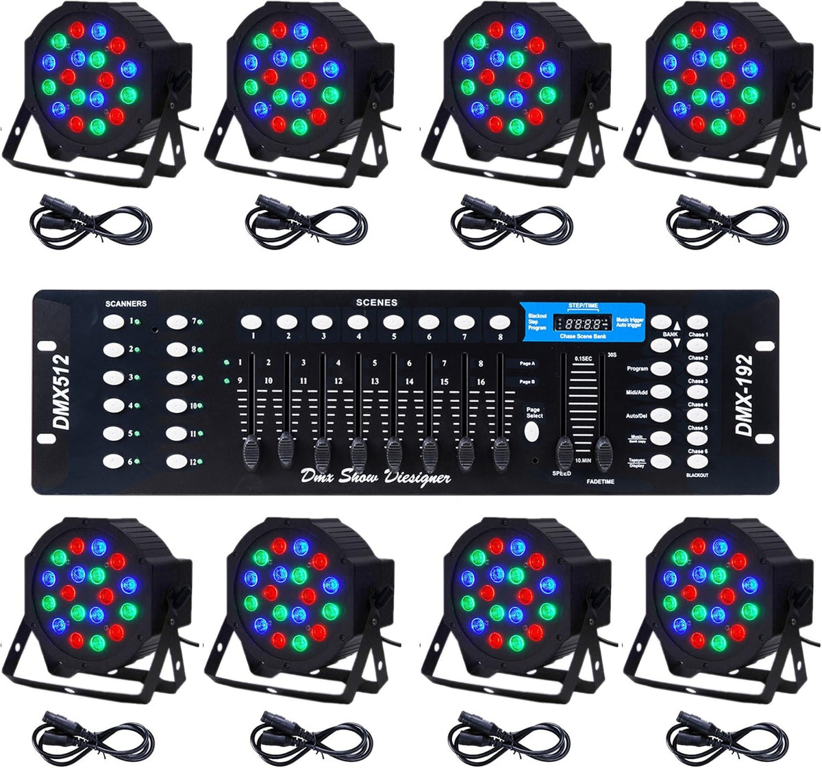 8 Pc RGB Par Can Stage Lights with Remote R183