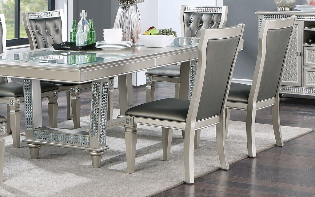 Silver Grey 7pc Dining Table with Glass Insert Top and 6 Side Chairs F811229