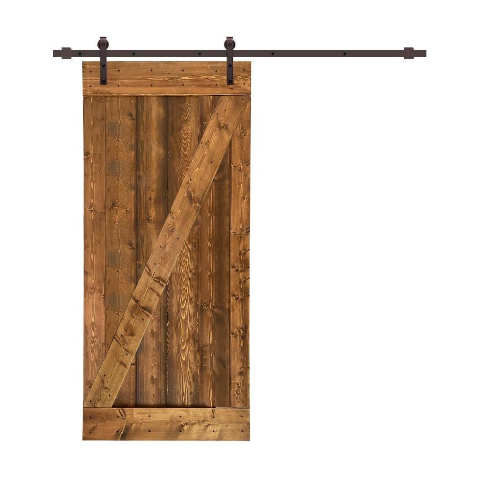 Walnut Solid Knotty Pine Wood Interior Sliding Barn Door with Hardware Kit E575799