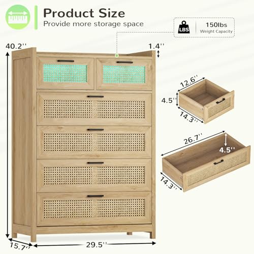 Rattan 6 Drawer Dresser with LED Lights E629