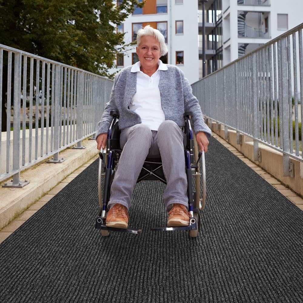 Heavy-Duty Ribbed Indoor Outdoor Carpet with Rubber Marine Backing Charcoal Black 6 Feet X 15 Feet J4242