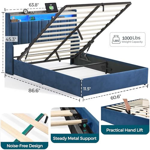 Dark Grey Queen Size Upholstered Storage Bed Frame with LED Lights F820106