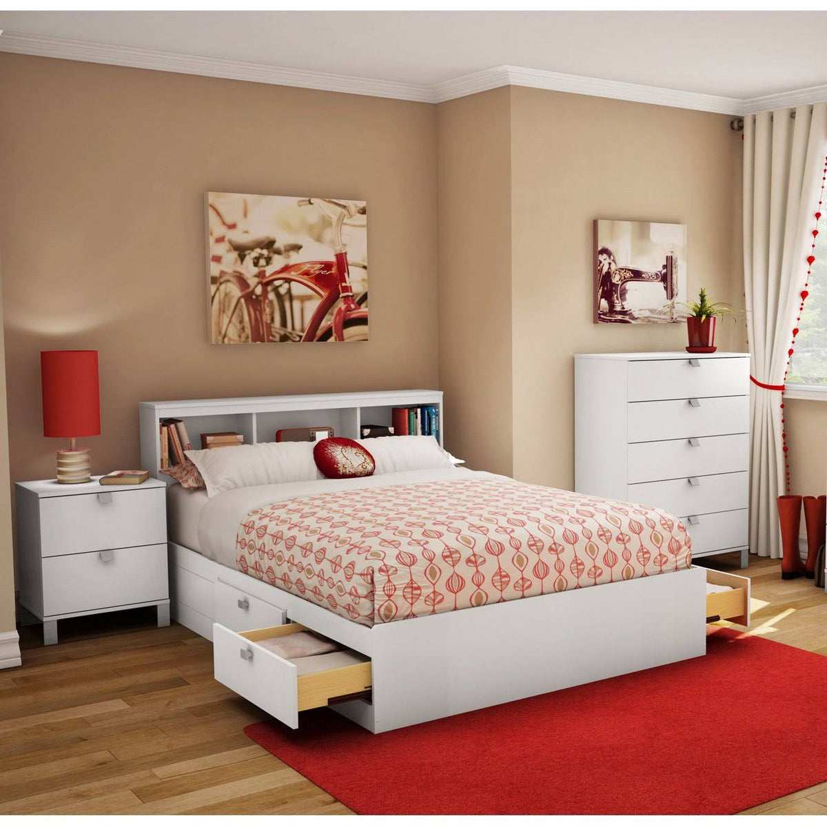 White Full Bookcase Headboard U918144