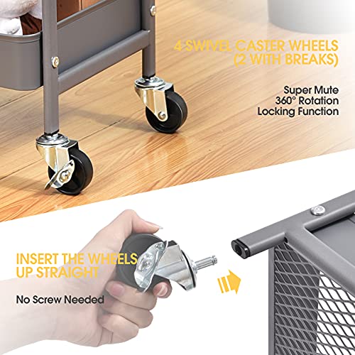 3-Tier Metal Rolling Utility Cart with Pegboards, Pink J129674