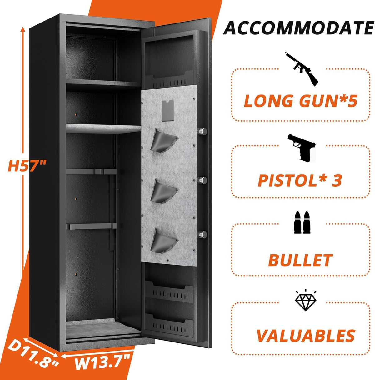 Biometric Fingerprint Fireproof Gun Safe with Ammunition Storage Rack and Led Light N371869