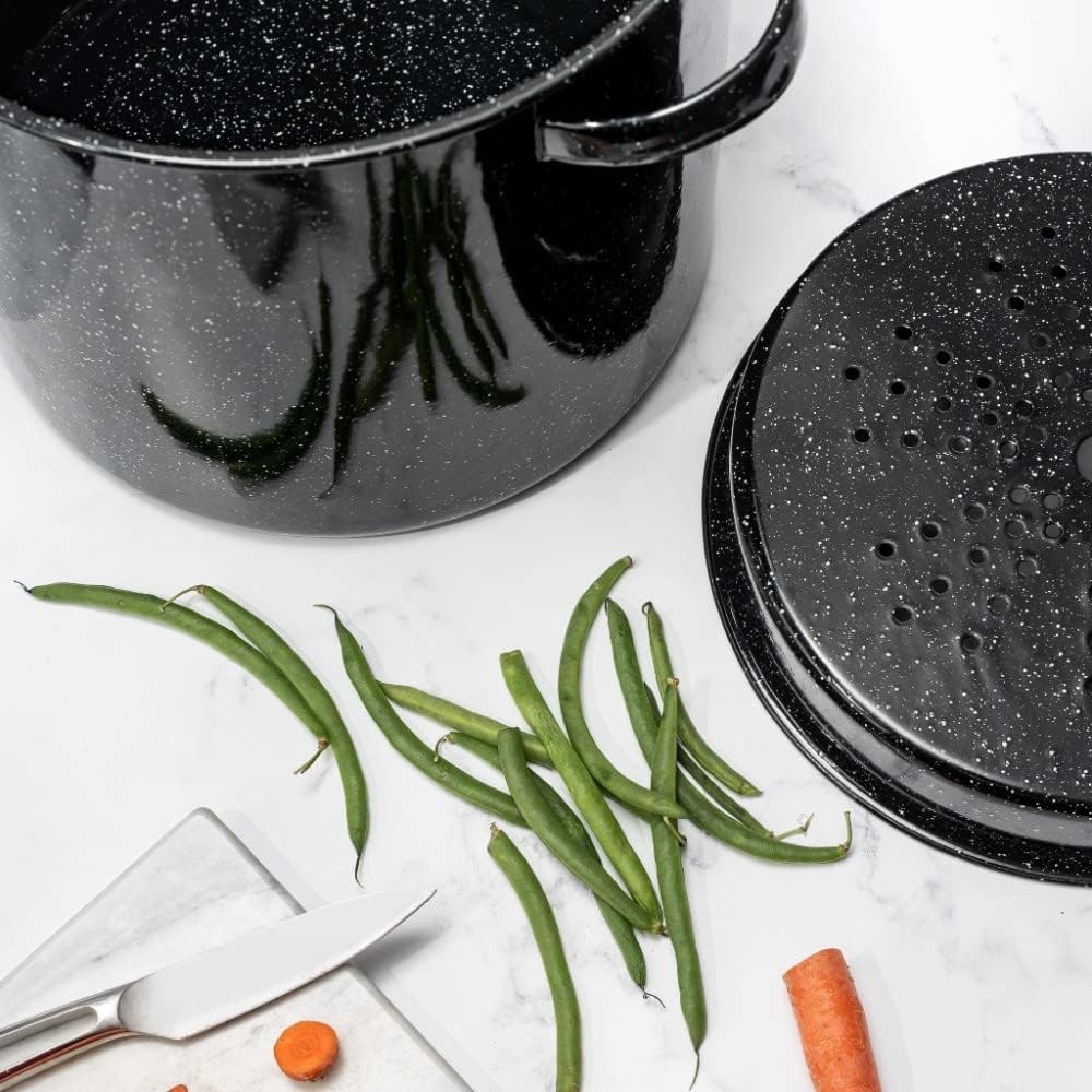 15.5 Qt Enameled Steel Steamer with Lid and Insert D810874