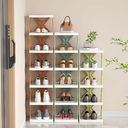 Green Plastic 9 Tier Narrow Shoe Rack J4022