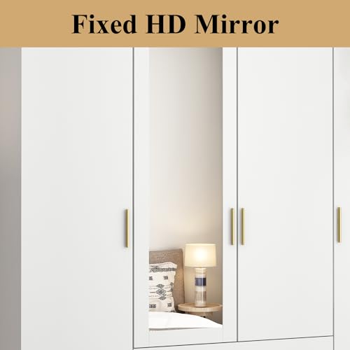 Black Brown 4-Door Armoire with Mirror, 2 Drawers, 2 Hanging Bars & 7 Shelves P12237