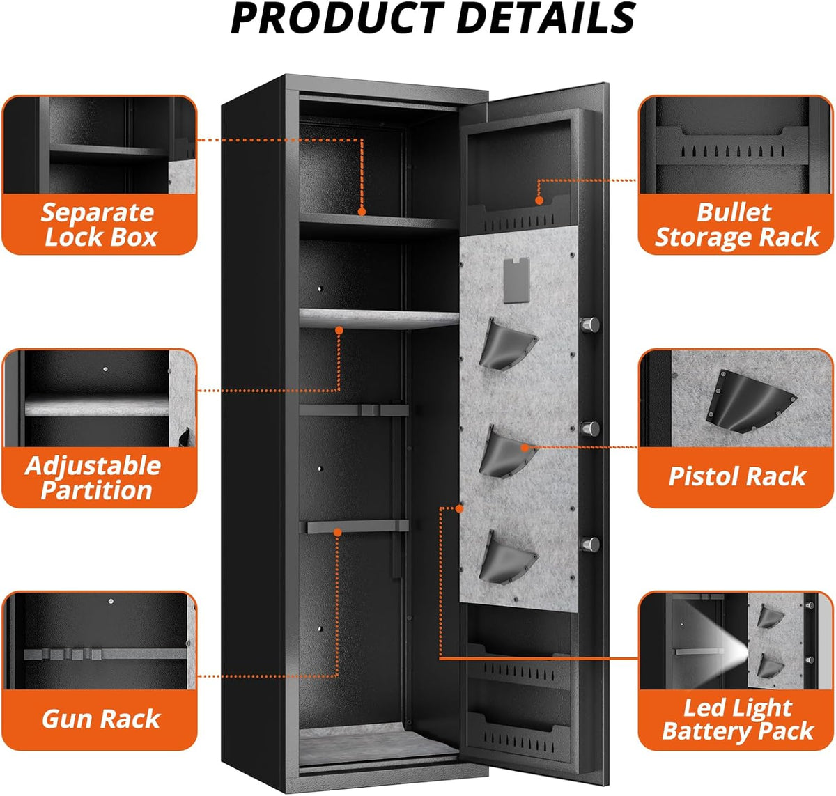 Biometric Fingerprint Fireproof Gun Safe with Ammunition Storage Rack and Led Light N371869