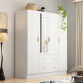 Black Brown 4-Door Armoire with Mirror, 2 Drawers, 2 Hanging Bars & 7 Shelves P12237