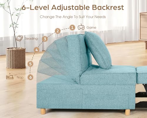 Black Linen Fabric 4-in-1 Convertible Sleeper Sofa Chair Bed O151