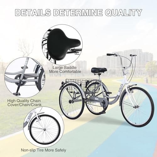 24'' 7 Speed 3 Wheel Tricycle with Shopping Basket V86475