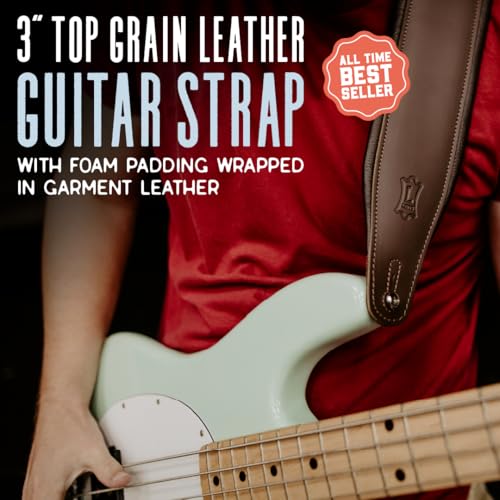 Black 3" Wide Leather Guitar Strap with Foam Padding F35915