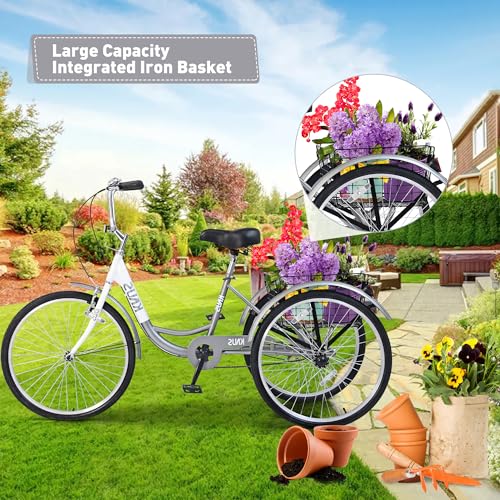 24'' 7 Speed 3 Wheel Tricycle with Shopping Basket V86475