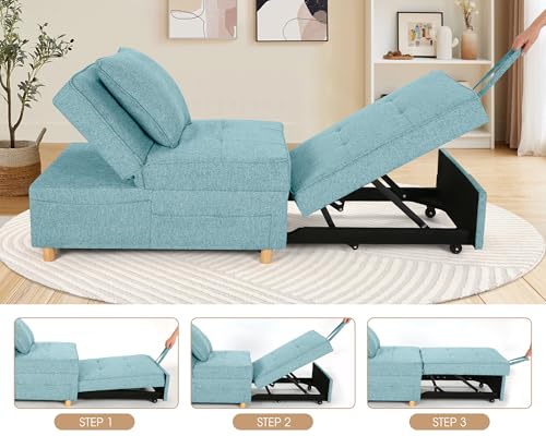 Black Linen Fabric 4-in-1 Convertible Sleeper Sofa Chair Bed O151
