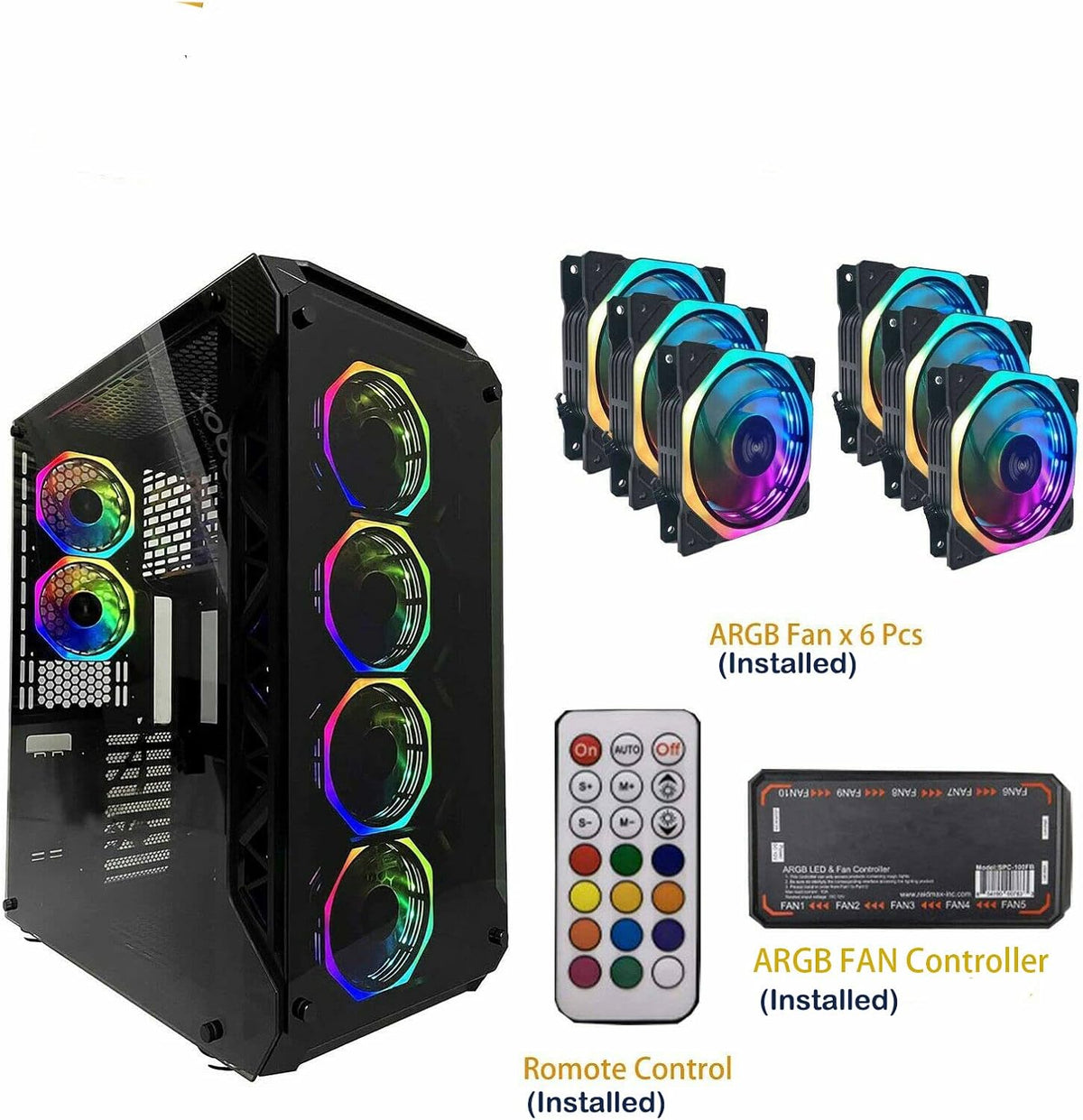 Full-Tower E-ATX Computer Gaming Case with 3-Sided Reinforced Glass, USB 3.0, 6 12cm Fans Q74954