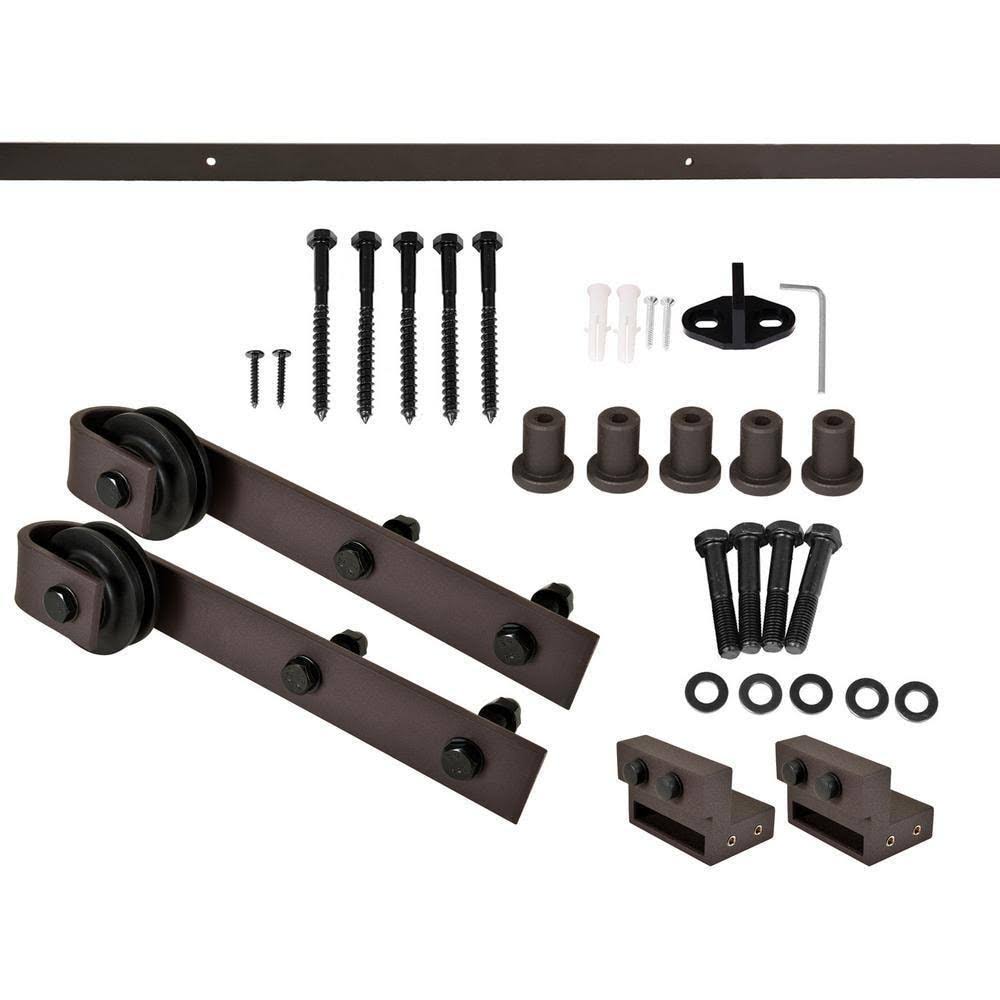 Walnut Solid Knotty Pine Wood Interior Sliding Barn Door with Hardware Kit E575799