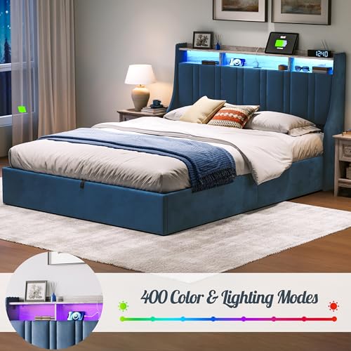 Dark Grey Queen Size Upholstered Storage Bed Frame with LED Lights F820106
