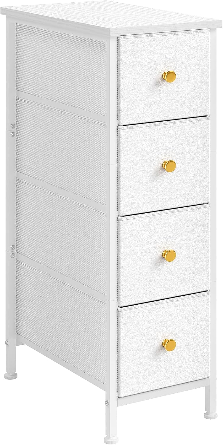 White 4 Drawer Slim Fabric Dresser with Steel Frame and Wood Top I920524