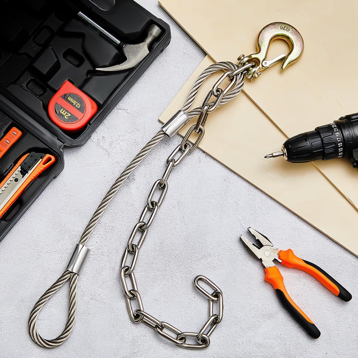Silver 42.13 Inches Long Heavy Duty Fence Post Puller Tool with Chain and Slip Hook V17890