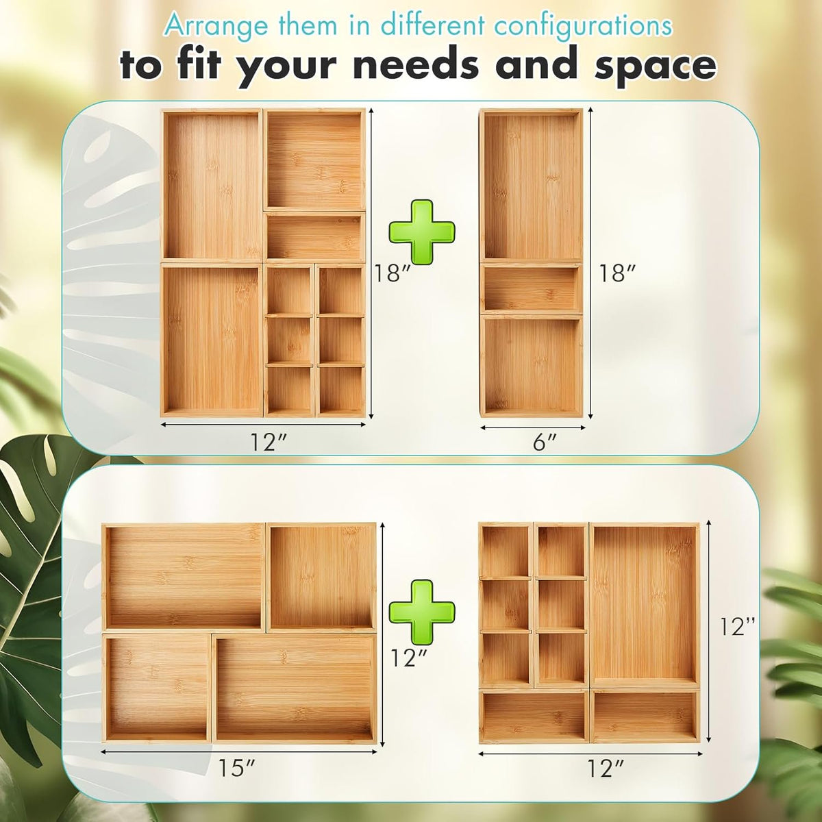 Set of 9 Bamboo Wood Drawer Organizer D175