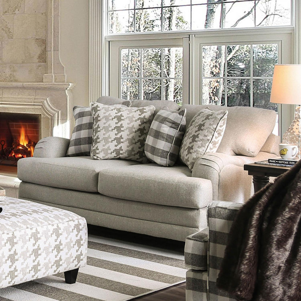 Light Gray Linen-like Fabric Living Room Set 3pcs U51970