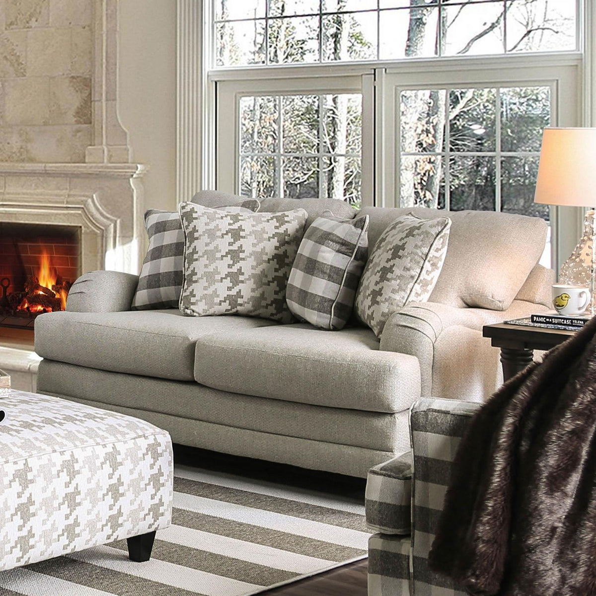 Light Gray Linen-like Fabric Living Room Set 3pcs U51970