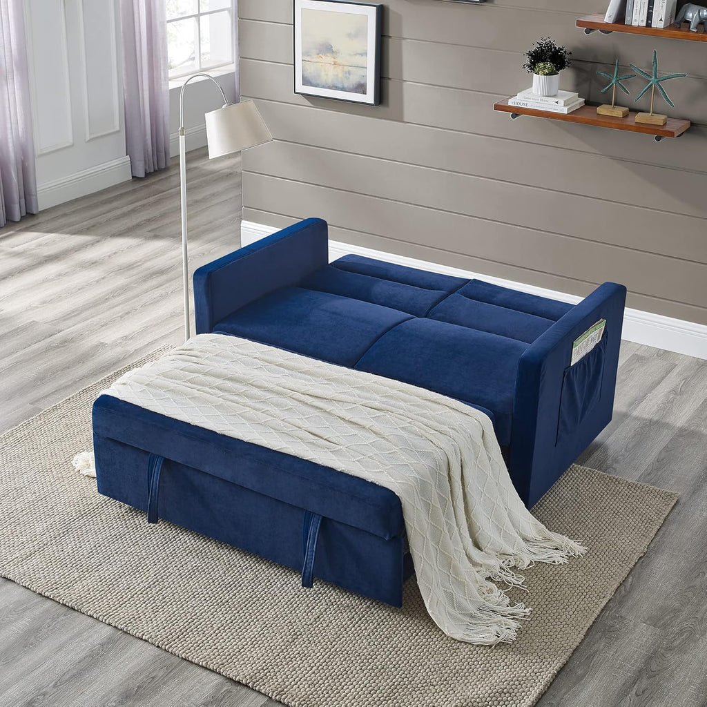 Blue Velvet 2 Seater Convertible Sofa Bed X600139