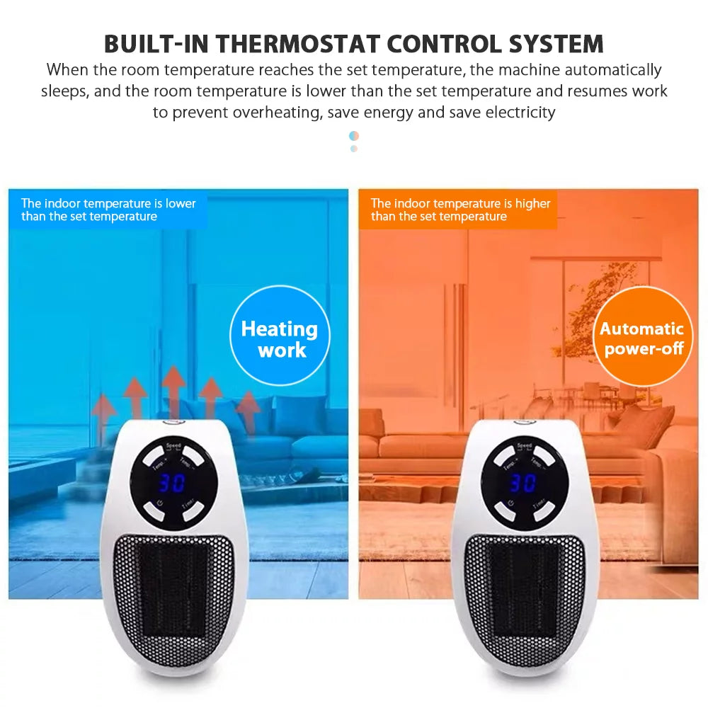 500W Plug-in Space Heater with Adjustable Thermostat and Timer W448130