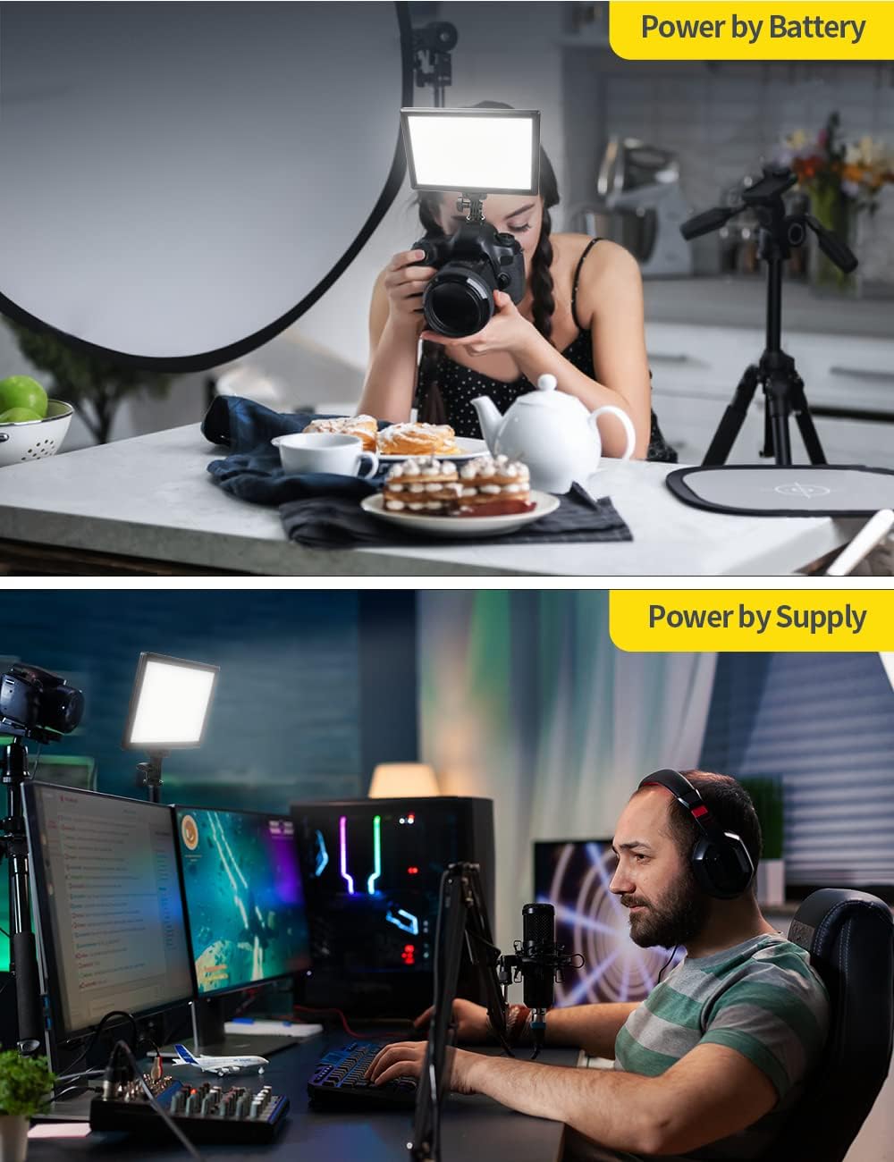 LED Video Light 3200K-5600K Bi-Color CRI95+ LCD Display USB Camera Light S86534