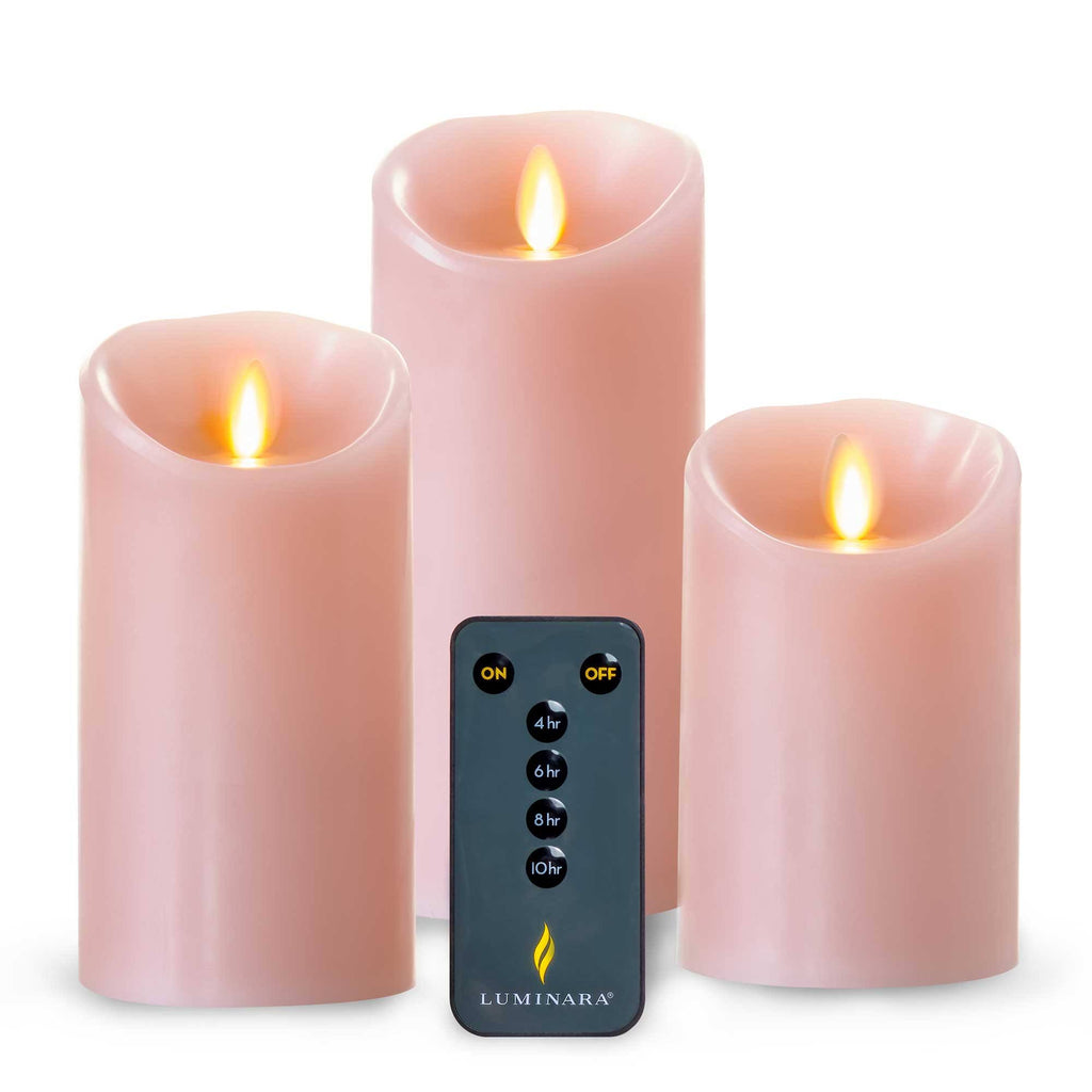 Set of 3 Flameless LED Pillar Candles with Remote Control Pink A8401