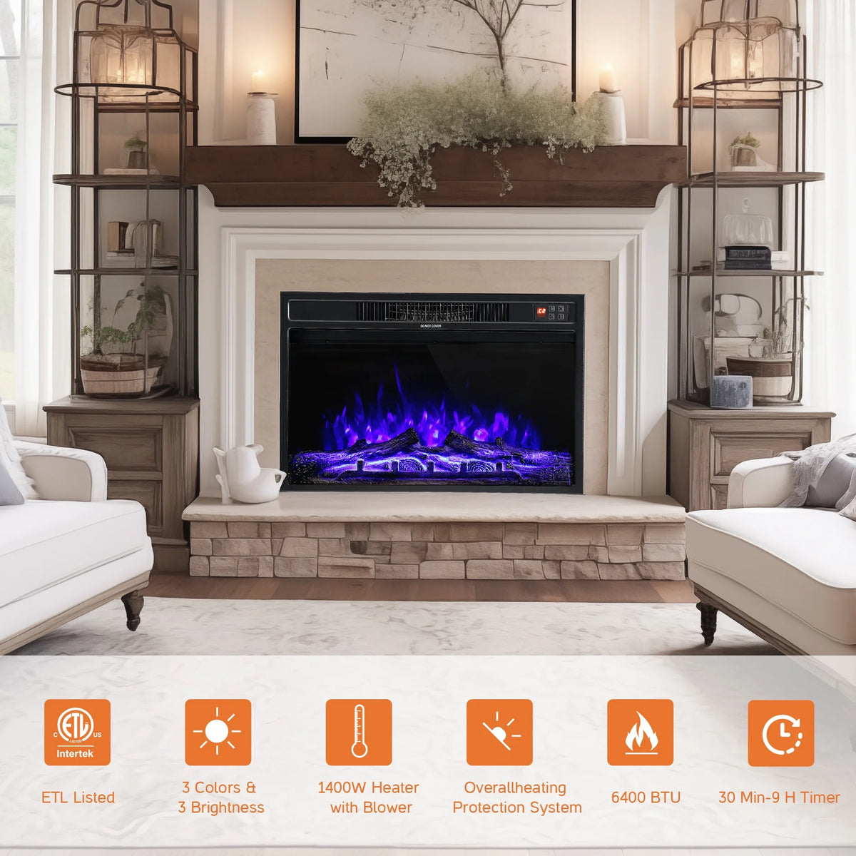 Electric Fireplace Heater with Thermostat, Remote Control Y560925