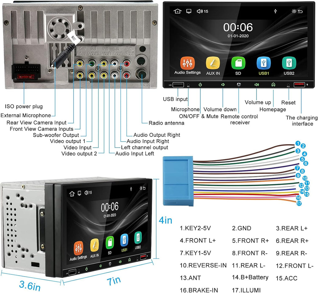 7 Inch Double Din Car Stereo with Touchscreen Bluetooth S8121