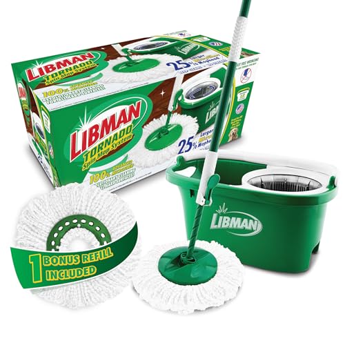 Spin Mop System with Bucket and Wringer, Includes 2 Replacement Heads P542847