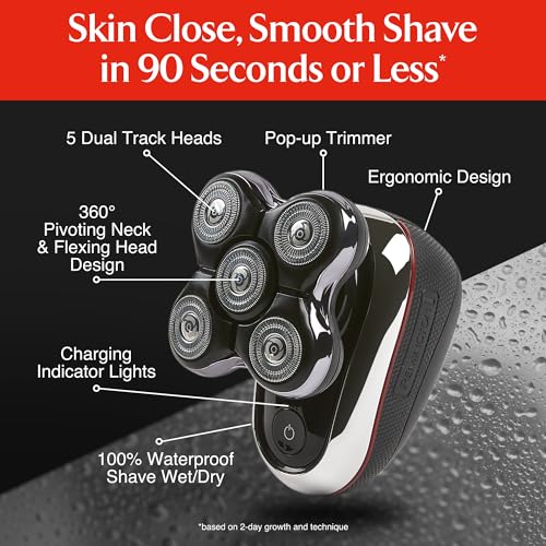 Cordless Head Shaver Electric Razor with 5 Dual Track Heads, 360 Flexing Head & Pop-Up Trimmer, Wet/Dry Shaving, 60 Mins Run Time H584