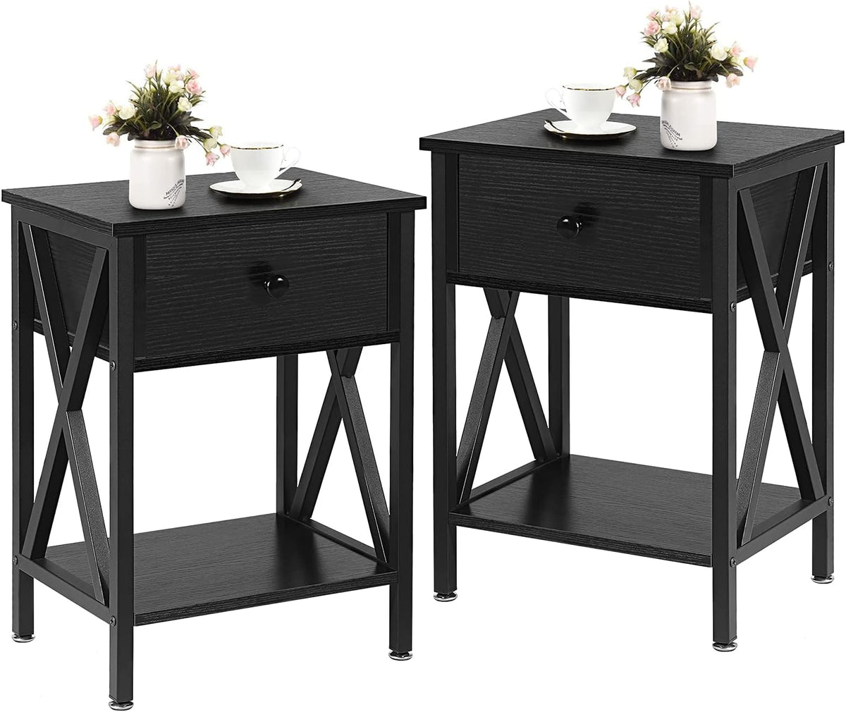 Antique Brown Storage Cabinet Side Table Set of 2 A3441