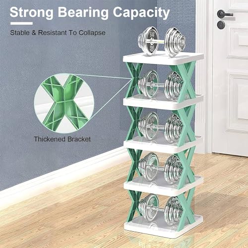 Green Plastic 9 Tier Narrow Shoe Rack J4022