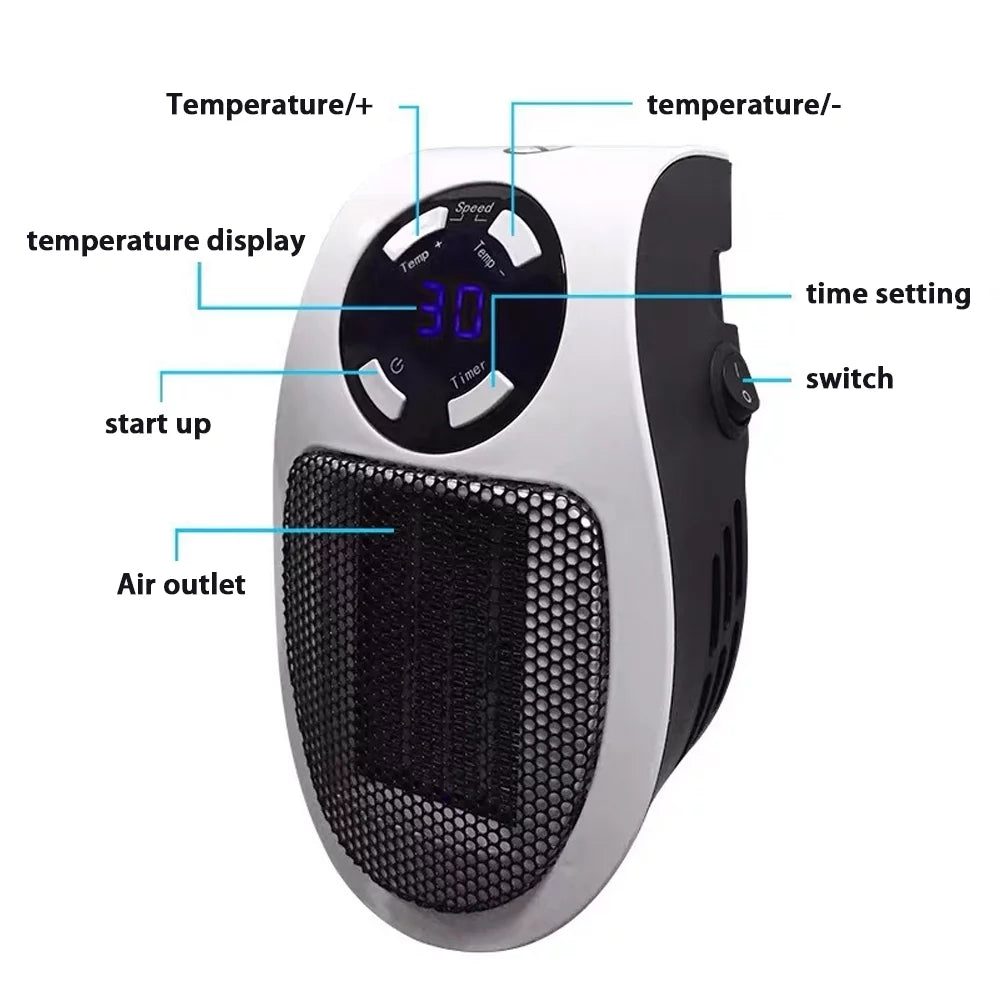 500W Plug-in Space Heater with Adjustable Thermostat and Timer W448130