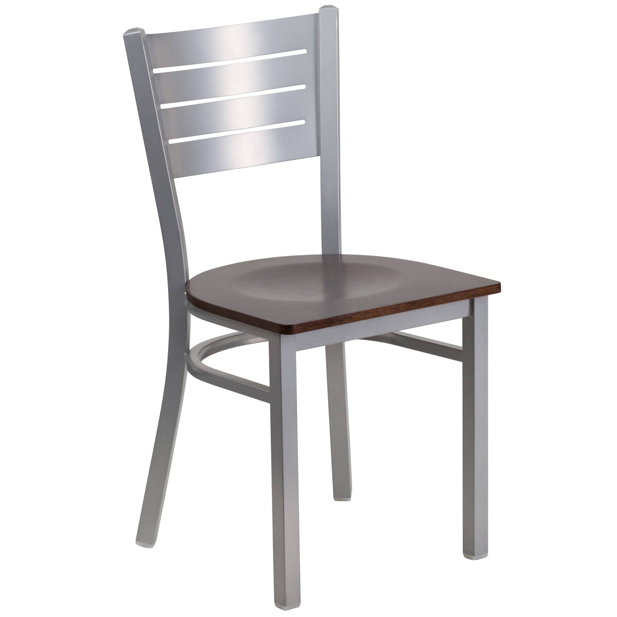 Slat Back Metal Restaurant Chair Walnut Wood Seat T4756