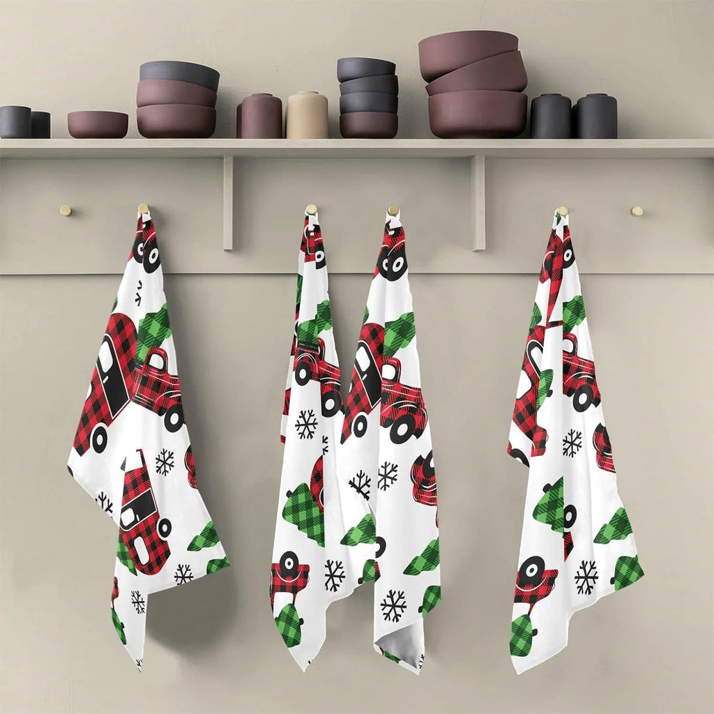 Plaid Red Kitchen Towels Set of 4 28'' x 18'' I610